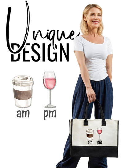 InnoBeta Wine Gifts for Women, Wine Lovers Gifts for Women Canvas Tote Bag, with Top Zipper Closure and Shoulder Strap for Birthday, Mother's Day, Christmas