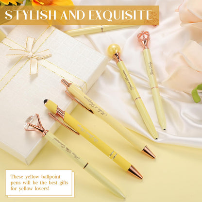 Qeeenar 6 Pcs Fancy Pens for Women Crystal Diamond Pen for Journaling Pretty Glitter Ballpoint with Box Inspirational Gifts for Women Girls College Students Cute Back to School Gifts(Yellow)