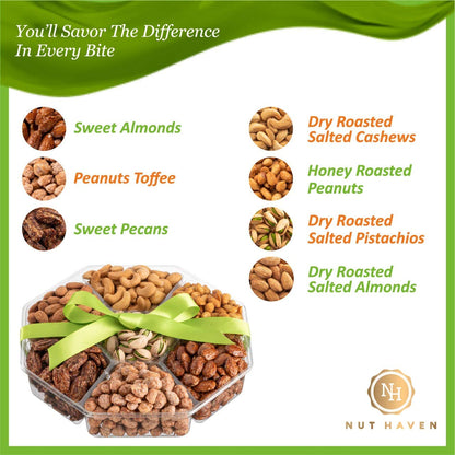 Fathers Day Nuts Gift Basket - Assortment of Sweet & Roasted Salted Gourmet Nuts - Food Gift Box for Dad, Him, Husband, Christmas, Father's Day, Mother's Day, Sympathy, Family, Men & Women