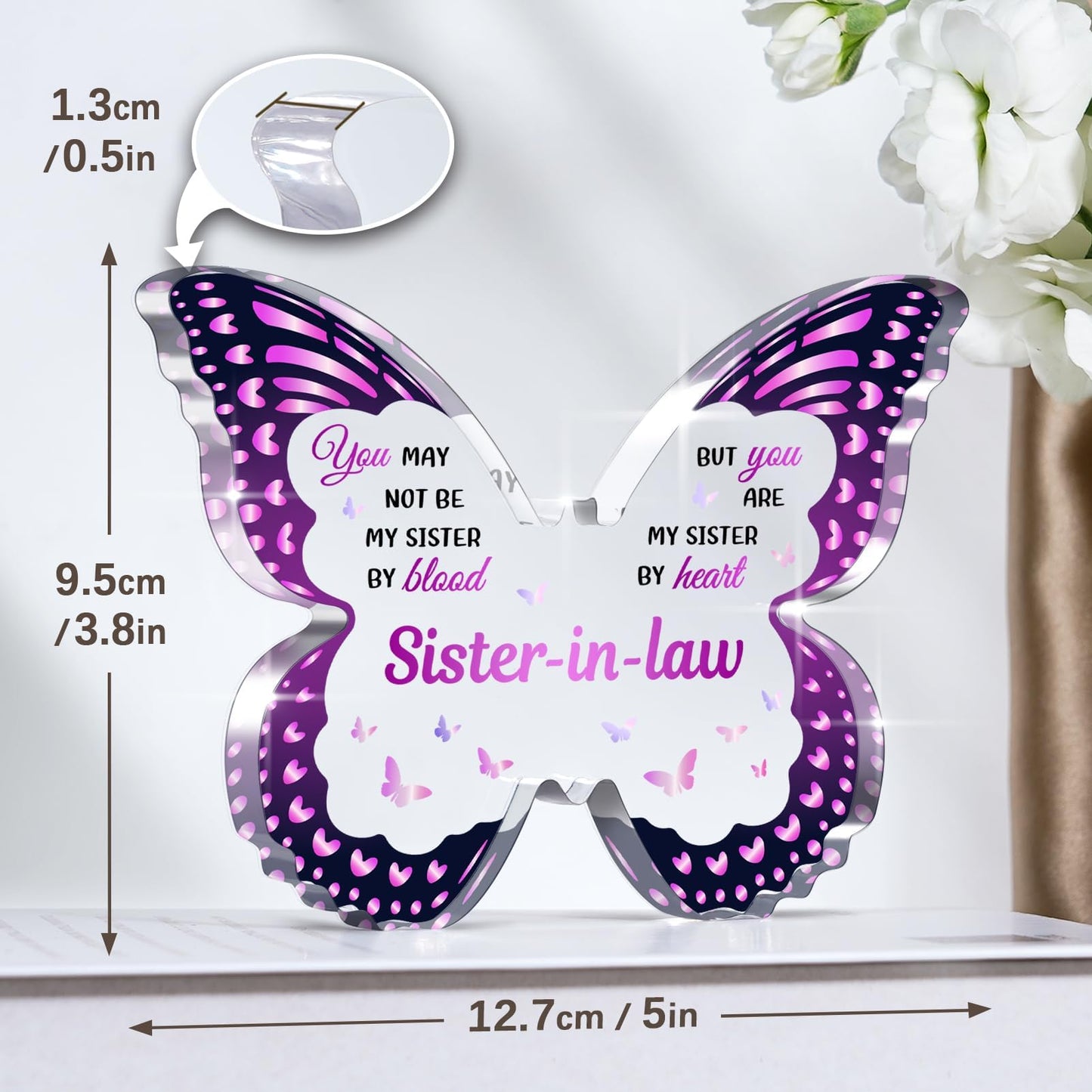 Sister In Law Gifts, Gifts for Sister In Law, Birthdays Mothers Day Thanksgiving Christmas - Butterfly 5x3.8 IN Acrylic Decorative Plaques