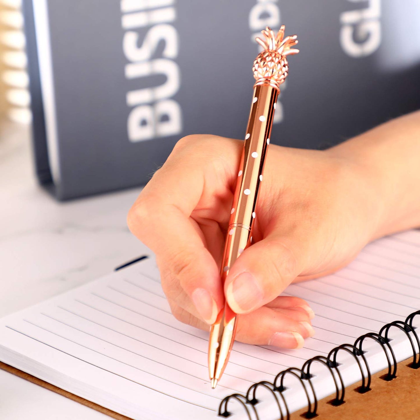 Outus Pineapple Pens Metal Ballpoint Rose Gold Pens for Graduate Back to School Gifts Black Ink Office Supplies Birthday Wedding Baby Shower Presents,1.0 mm(4 Pieces)