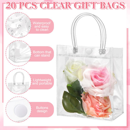 ProSuites 20 Pack Clear Plastic Gift Bags with Handles for Wedding Favors, Small Party Favor Bags 5.1" L x 2.75" W x 5.9" H - Premium Quality, Bulk Packaging Included