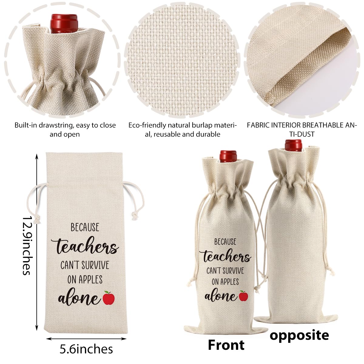 Funny Teacher Gifts for Women, Teacher Wine Bag, Teachers Valentines Day Retirement Appreciation Birthday Gifts for Teachers，Teachers Wine Bottle Bags