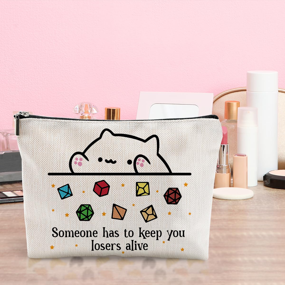 DnD Collection Class Character Makeup Bag Cat Throwing Dice DnD Dungeon Master Cosmetic Bag Dungeon Master Gifts Gamer Dice Bag Dragons Gamer Gift Dungeons And Dragons Gifts for Women