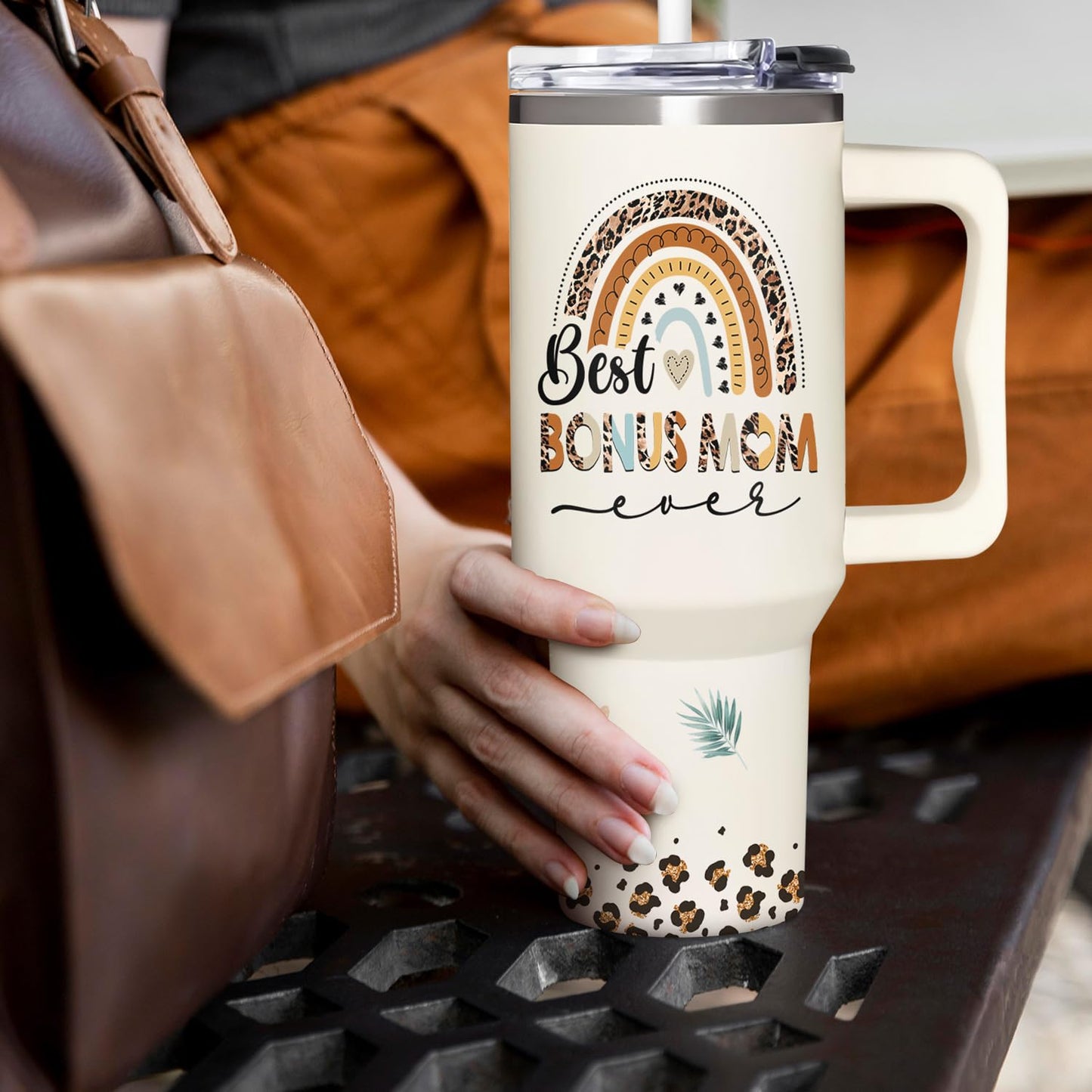 Bonus Mom Gifts - Stepmom Gift - Gifts For Step Mother - Bonus Mom Mothers Day, Christmas, Birthday Gift Ideas - Bonus Mother Cup Tumbler 40 Oz with Handle