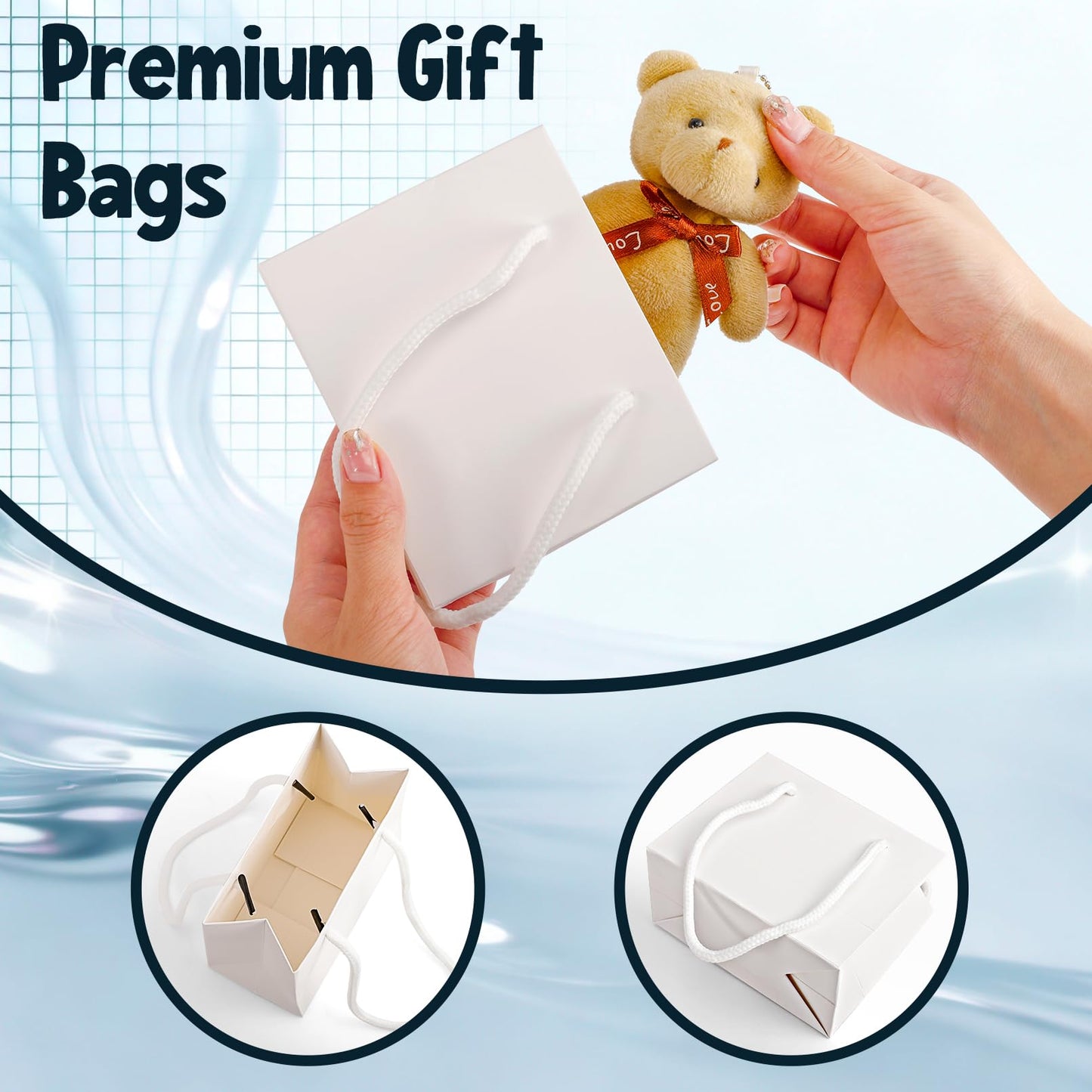 Jeffbaubl 24 Pcs Extra Small Gift Bags, 3.9 x 4.7 x 2.4 Inch Mini Gift Card Bag, Small Gift Bag with Handles, White Paper Bags for Wedding Birthday Baby Shower Party Favors (White)