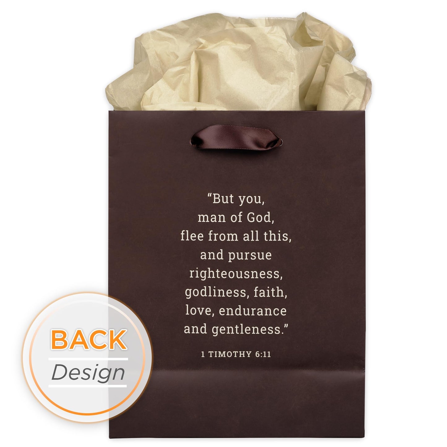 Christian Art Gifts Medium Portrait Gift Bag & Tissue Set for Men: Man of God Inspirational Scripture, Satin Handles, Brown & Gold