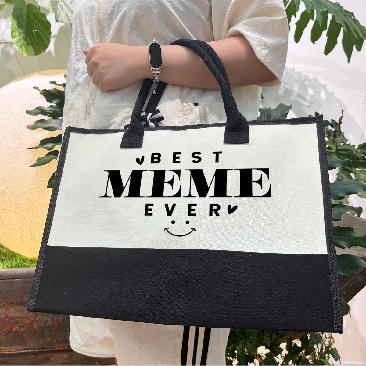 Canvas Beach Tote Bag for Women - Gift for Best Meme Ever, Birthday Present, Mother's Day - Outing Bag With Inner Pocket & Make Up Bag