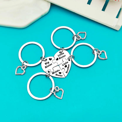 4 Pcs Matching Keychain Set - Sister & Brother Gifts for Siblings - Christmas & Birthday Present