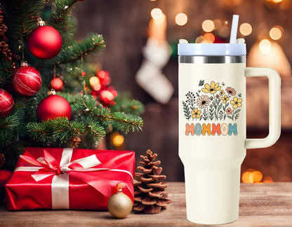 40 oz Mommom Cups Tumbler with Handle.40 oz Mommom Gifts for Grandma from Grandkids.40 oz Mommom Mothers Day Christmas Birthday Gifts Tumbler with Straw.