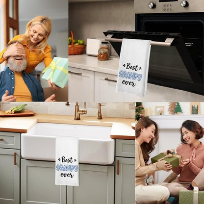 Best Grampy Ever Fathers Day Birthday Gifts Hand Towels for Grampy Grandpa from Grandkids, Chinoiserie Blue and White Grandpa Gifts Kitchen Dish Tea Towels for Bathroom Kitchen Decor, 16x24Inch