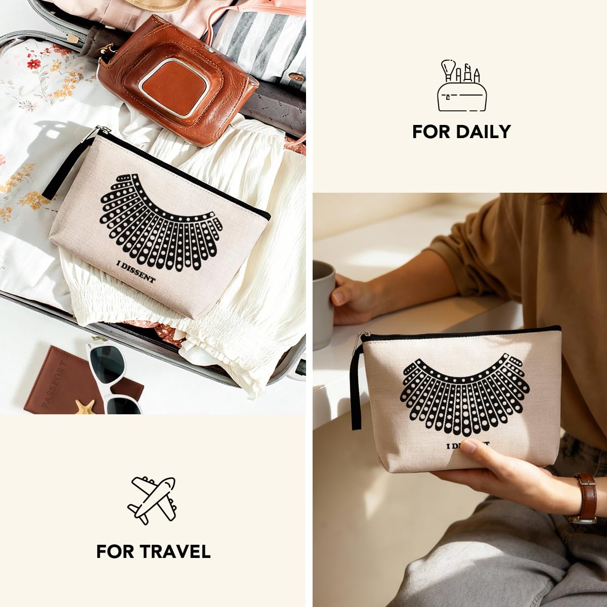 Hanamiya Na Feminist Gifts Women RBG Dissent Makeup Bag -Ruth Bader Ginsburg, Toiletry Bag Gift Ideas for Her Girls Women Daughter Aunt Friends