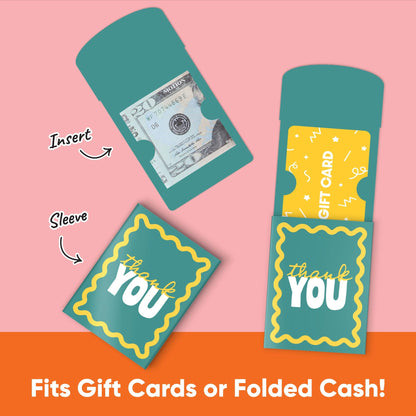 Big Dot of Happiness Teal Green and Yellow Wavy Thank You Gift Card Holders with Envelopes, Cash Money Holders and Gift Card Sleeves, Retro Stationery Nifty Gifty Pack - Set of 8