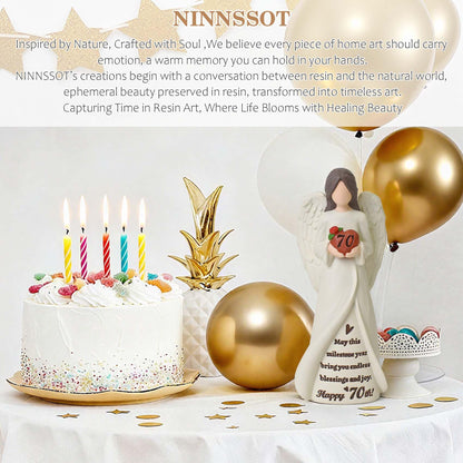 70th Birthday Gifts for Women, Happy 70th Birthday Decorations, Unique 70 Year Old Gifts for Woman Grandma Mom Sister Friends, Hand-Painted Angel Figurine for Home Party Decor