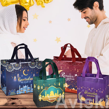 16PCS Ramadan Mubarak Reusable Gift Bags - Assorted Sizes, Multifunctional Non-Woven Party Bags for Gifts Wrapping