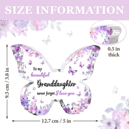 Granddaughter Gifts from Grandma Grandpa - Unique Purple Butterfly Acrylic Plaque Desk Decor - Mothers Day Christmas Valentines Day Graduation Gift for Granddaughter - 5 x 3.8 x 0.5 inches