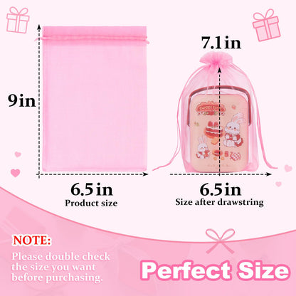 Crweety 50 Pcs Pink Organza Bags 6x9 Inch, Premium Mesh Gift Bags for Wedding Baby Shower Party Favors, Small Mesh Bags Drawtring for Candy Jewelry Christmas, Cute Sachet Bags for Mothers Day Gifts
