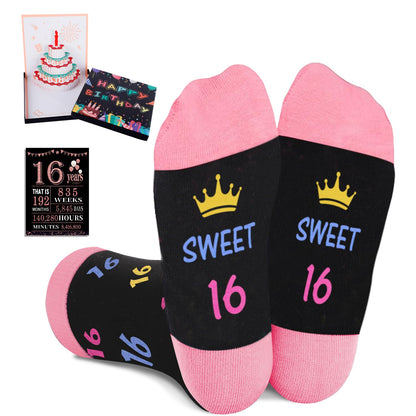 Juesly 5-18 Years Old Birthday Gifts for Girls - Socks for Girls with Pop up Birthday Card, Presents for 5-18 Year Old Grils