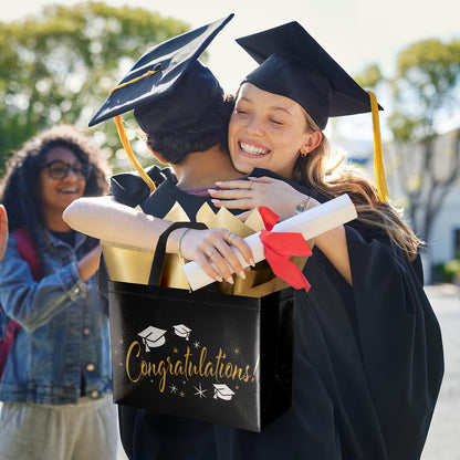 ysmile 2-Pack 2026 Graduation Gift Bags with Tissue Paper & Cards – Reusable Non-Woven Totes for Grad Congrats (12.6", White Colorful & Black Gold)