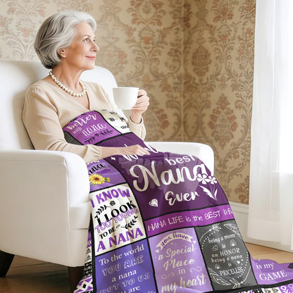 Nana Gifts, Nana Birthday Gifts from Grandkids, Birthday Gift for Nanas, Grandma Mothers Day Birthday Present, Purple Heartwarming Blanket 60”x50”