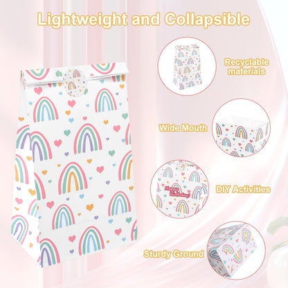 Nukssi 24pcs Rainbow Gift Bags With Stickers, Cute Paper Gift Bags Small Size 8.7x5.1x3.1 Party Favors Bags Bulk Mini Tiny Goody Bag for Wedding Rainbow Kids Girl Birthday