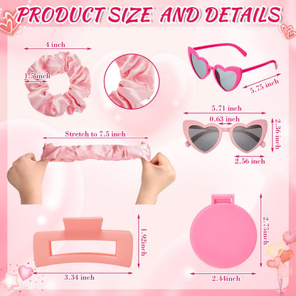 60 Pcs Galentine's Day Gift Include Pink Scrunchies Hair Clips Heart Sunglasses Bracelets Compact Mirrors Nail File Gift Cups and Straw Greeting Cards for Women Friend Bestie Valentine Party Favors