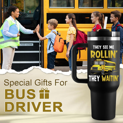 COCOGIFTS Bus Driver Appreciation Gifts, School Bus Driver Gifts for Women Men, 40oz Travel Cup Insulated Tumbler with Lid and Straw