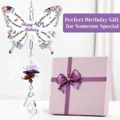 Funnli 40th Birthday Gifts for Women, 40th Birthday Decorations for Woman Crystal Suncatcher, 40 Year Old Bday Gift for Friends Sister Mom Grandma Window Hangings Home Decoration
