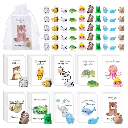 BESARME 50 Set Employee Appreciation Gifts Bulk, Appreciation Gifts for Coworkers Staff Thank You Gift Resin Animal Gift Set with Inspirational Note Cards