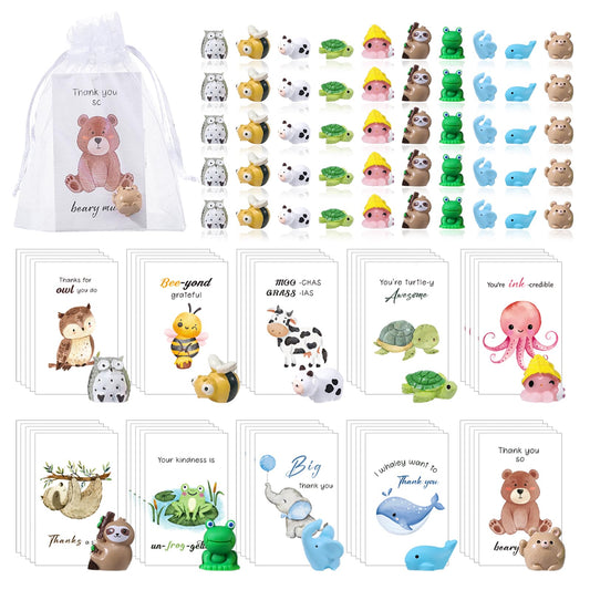 BESARME 50 Set Employee Appreciation Gifts Bulk, Appreciation Gifts for Coworkers Staff Thank You Gift Resin Animal Gift Set with Inspirational Note Cards