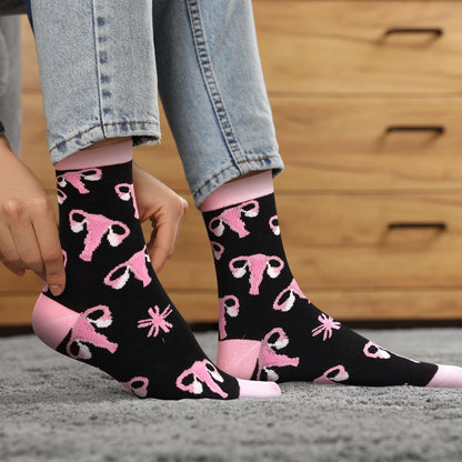 Glitopper 12/6 /3 Pcs Funny Uterus Crew Socks for Women Novelty Labor and Delivery Nurse Cervix Uterus Socks for Nurse Gifts