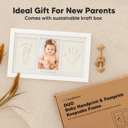KeaBabies Baby Hand and Footprint Kit - Clay Handprint Keepsake Frame, Newborn Nursery Picture Frame, Personalized New Mom Gifts for Baby First Christmas Shower (Alpine White)