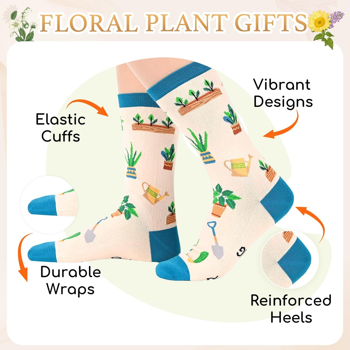 Zmart Plant Gifts - Funny Sunflower Plant Socks, Gardening Gifts for Women