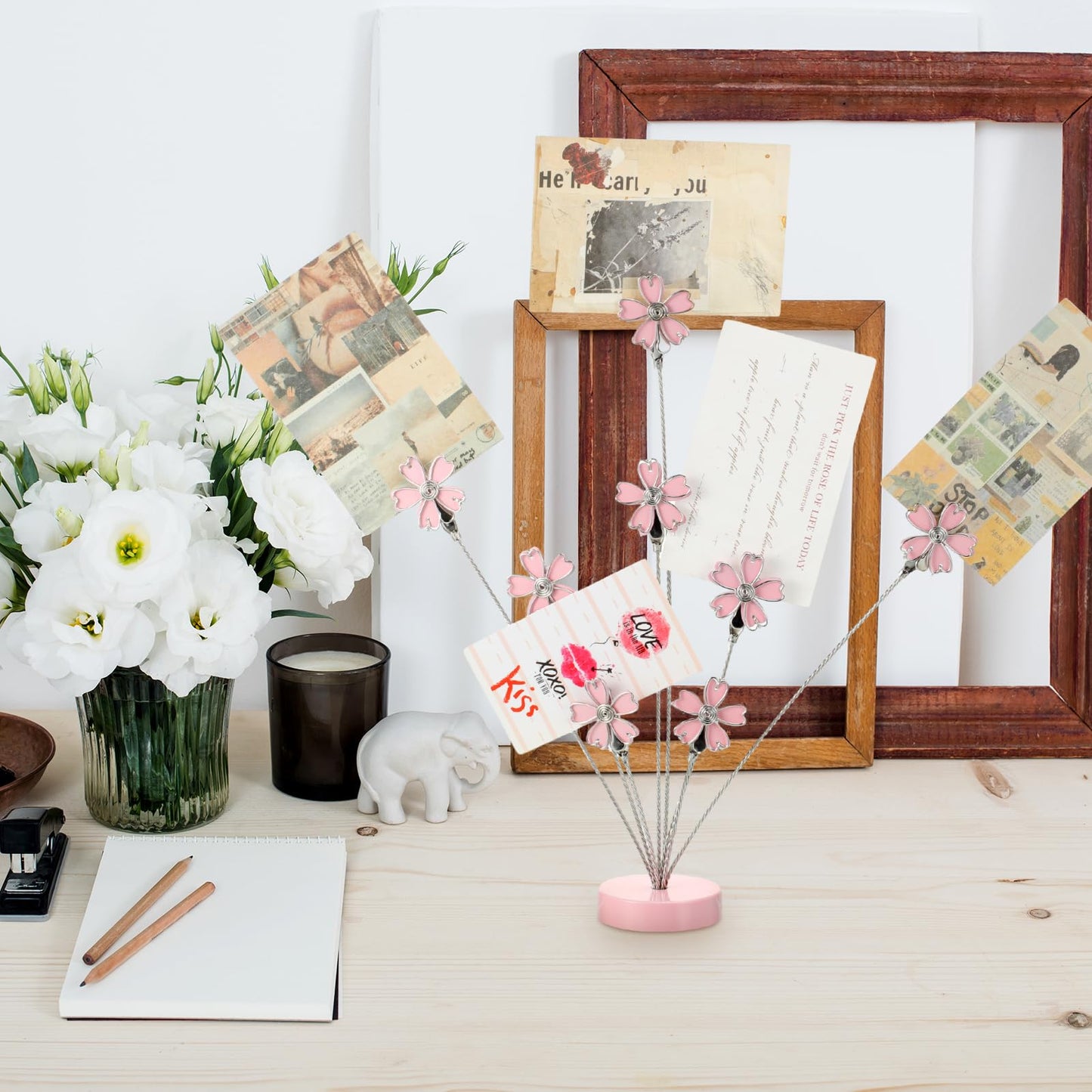 Tandefio Gift Card Tree Holder Clip, 8 Branch Multiple Money Family Photo Tree Christmas Card Holder with Clips Picture Frame Stand for Memo Note Wedding Photo Display Office Desk Decor(Pink)