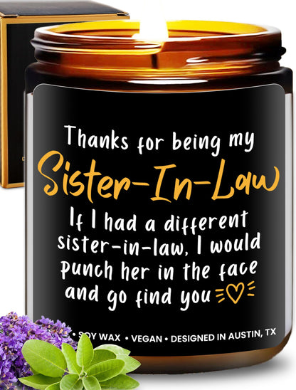 Funny Sister-in-Law Candle, Unique Sister in Law Birthday Gifts, Best Bonus Sister Presents, Thoughtful Gift for Her, Ideal for Christmas, Gift-Ready