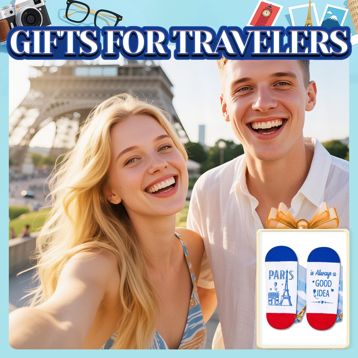 HAPPYPOP Travel Gifts for Women Men - Italy Paris London Socks Traveler Gifts