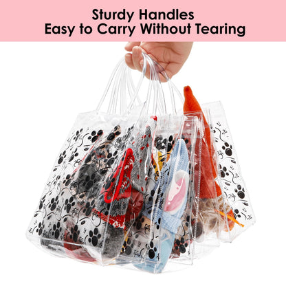 Youeon 30 Pcs Dog Paw Clear Gift Bags with Handles, 8x8x3 Inch Reusable PVC Treat Bags, Transparent Plastic Tote Bags for Pet Party, Birthday, Baby Shower, Candy, Cookie, Easter Favor Gifts
