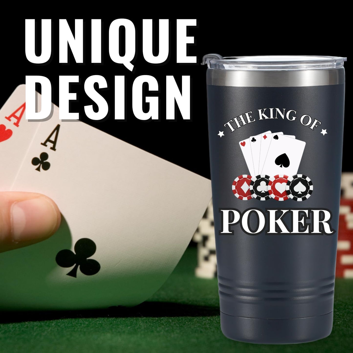 Onebttl Poker Gifts for Men, Unique Poker Player Gifts, 20oz Tumbler for Poker Lovers, Gifts for Birthday, Christmas, Gift Box and Card Included - King