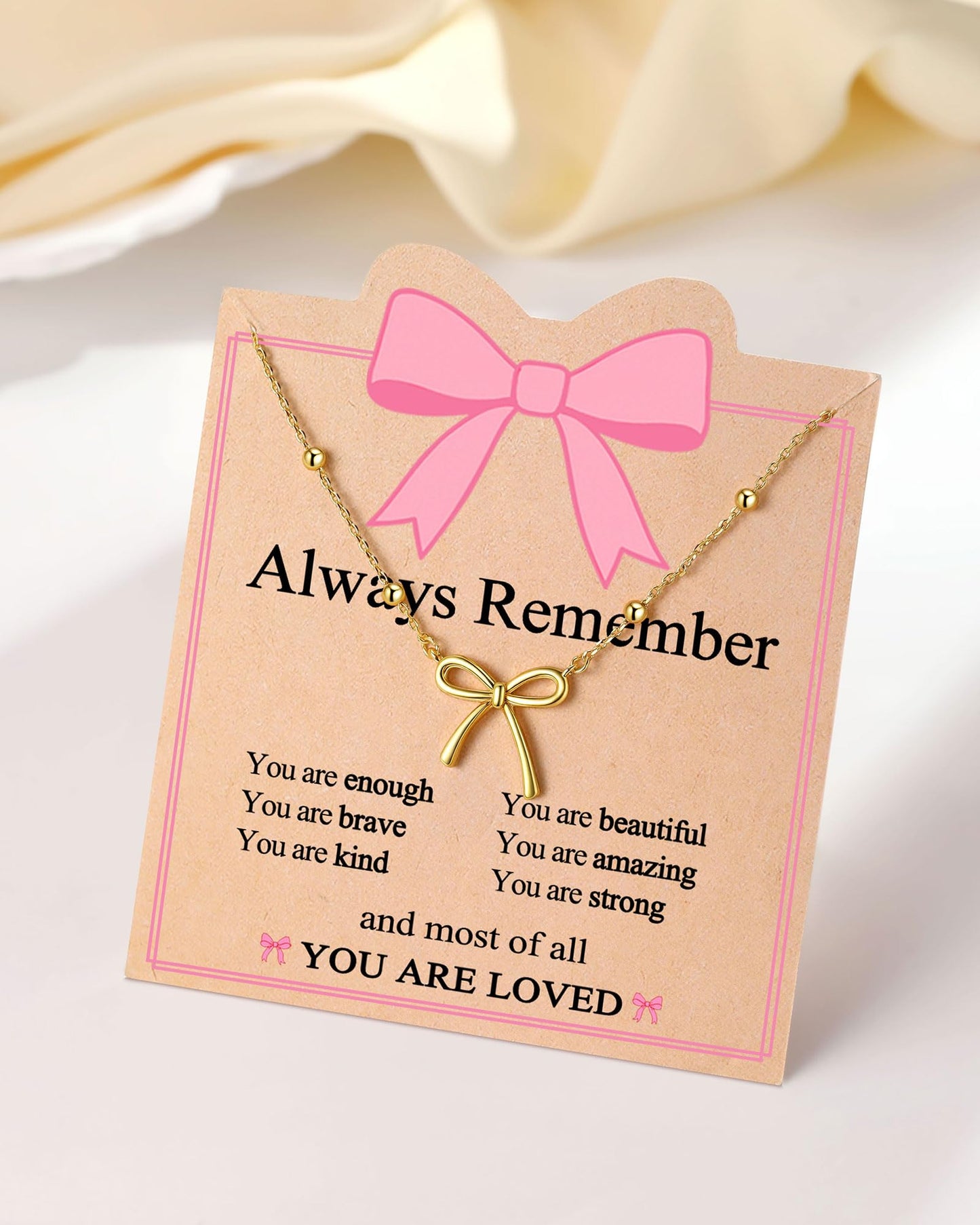 UNGENT THEM Always Remember You Are Loved - Cute Preppy Girly Trendy Stuff Gold Bow Necklace for Women Teen Girls