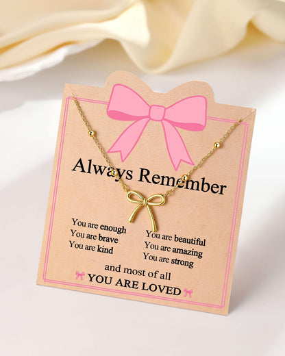 UNGENT THEM Always Remember You Are Loved - Cute Preppy Girly Trendy Stuff Gold Bow Necklace for Women Teen Girls