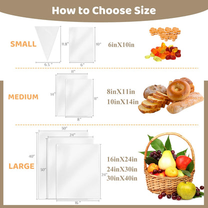 WIKDAY Clear Gift Bags 5 PCS 24x30 Inches Large Cellophane Wrap for Gift Baskets Wrapping Plastic with Ties for Gift Giving, Packaging Products
