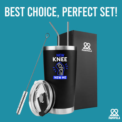 Panvola New Knee New Me Knee Surgery Replacement Recovery Gifts Orthopedic Surgeon Gift Physiotherapist Chiropractor Vacuum Insulated Stainless Steel Tumbler With Removable Lid And Straw 20 oz Black
