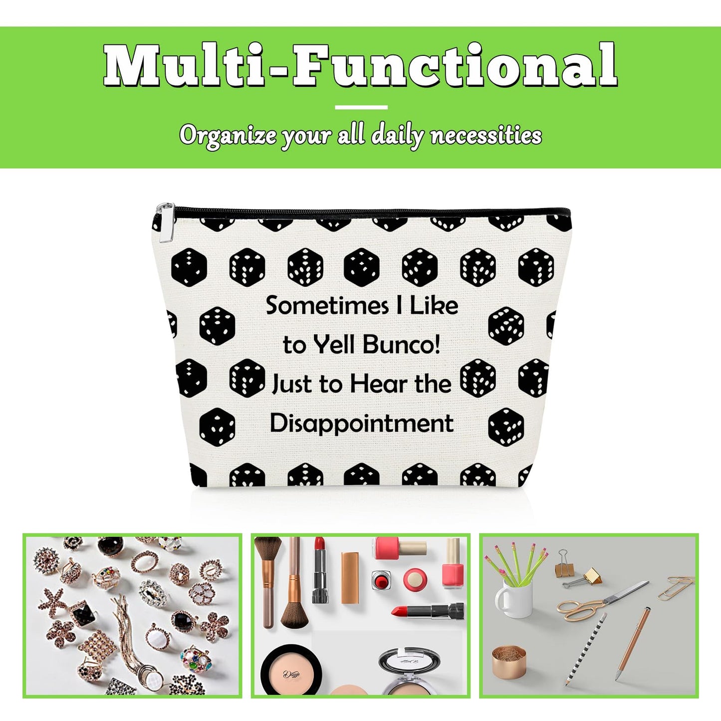 Bunco Gift Gambling Lover Makeup Bag Bunco Dice Game Fun Friends Night Gift for Women Game Gambling Lucky Accessory Pouch Cosmetic Bag Christmas Birthday Present for Gambler Travel Zipper