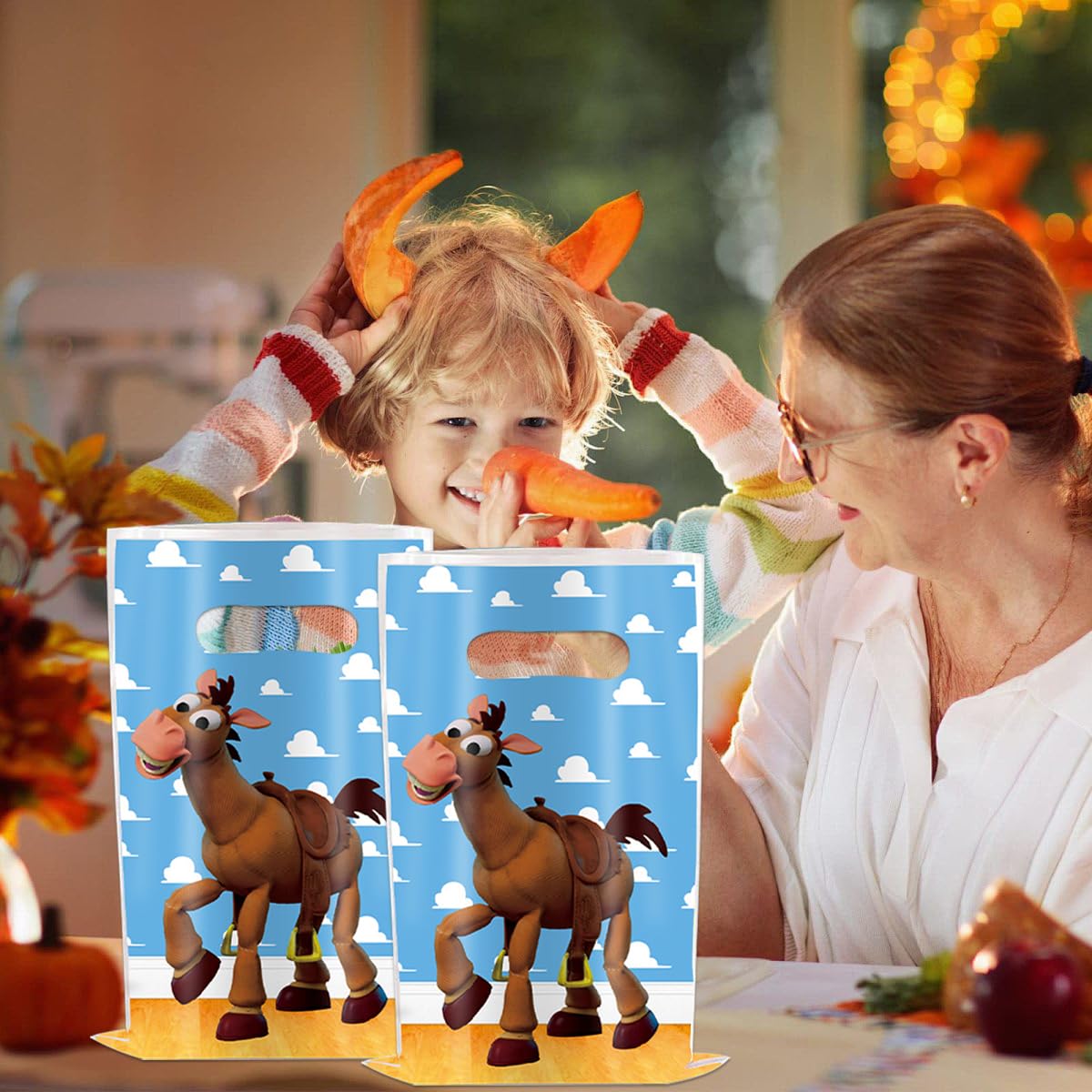 30Pcs Toy Themed Birthday Party Decorations Blue Sky White Cloud and Donkey Gift Bags Goodie Bags for Birthday Party