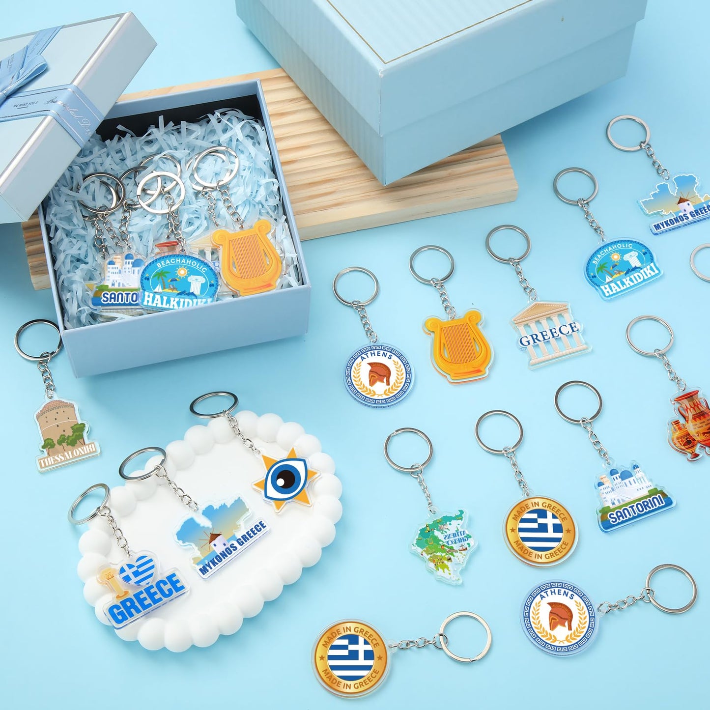Sureio 24 Pcs Greek Keychains Ancient Athens Greece Acrylic Keychains Greece Souvenirs Greek Gifts for Christmas Birthday Party Favors