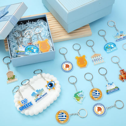 Sureio 24 Pcs Greek Keychains Ancient Athens Greece Acrylic Keychains Greece Souvenirs Greek Gifts for Christmas Birthday Party Favors
