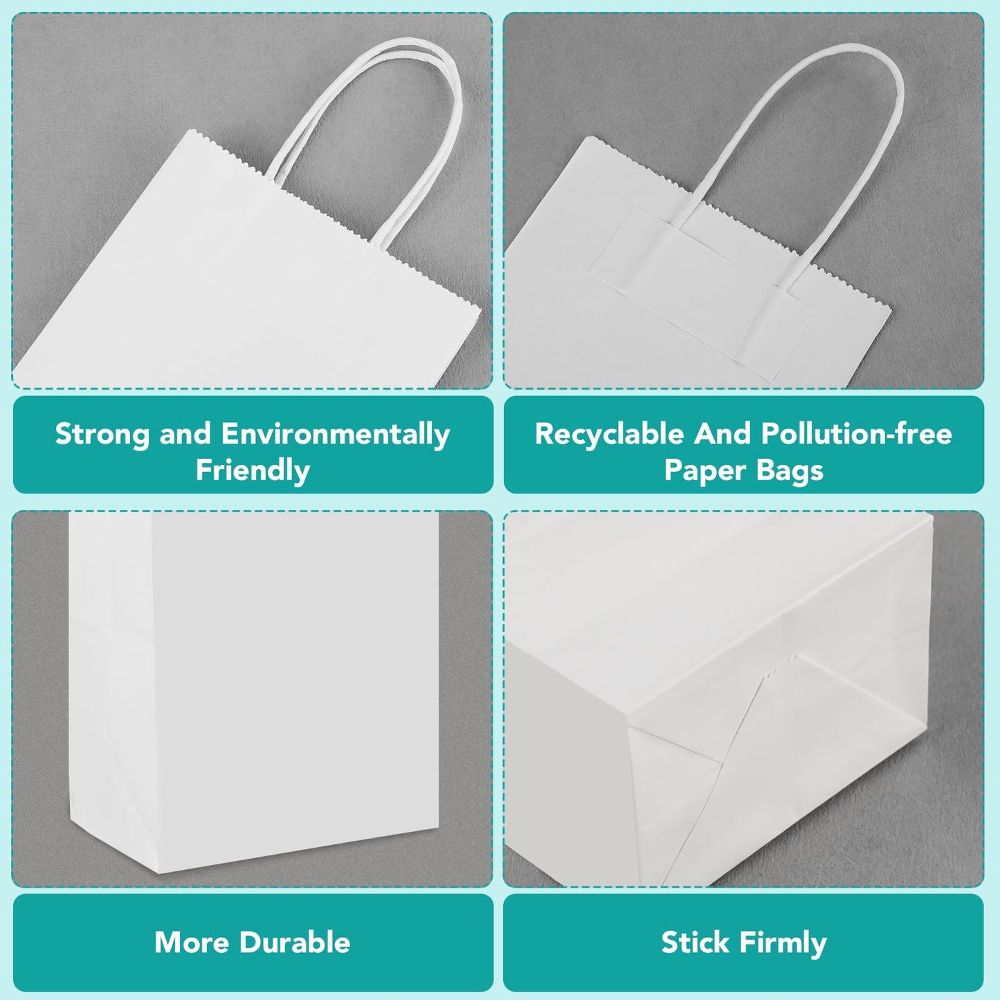 XPCARE 100Pcs Paper Gift Bags 5.25x3.25x8.25'', Small Paper Bags with Handles Bulk, Kraft Paper for Birthday Party Favors, Shopping, Retail White