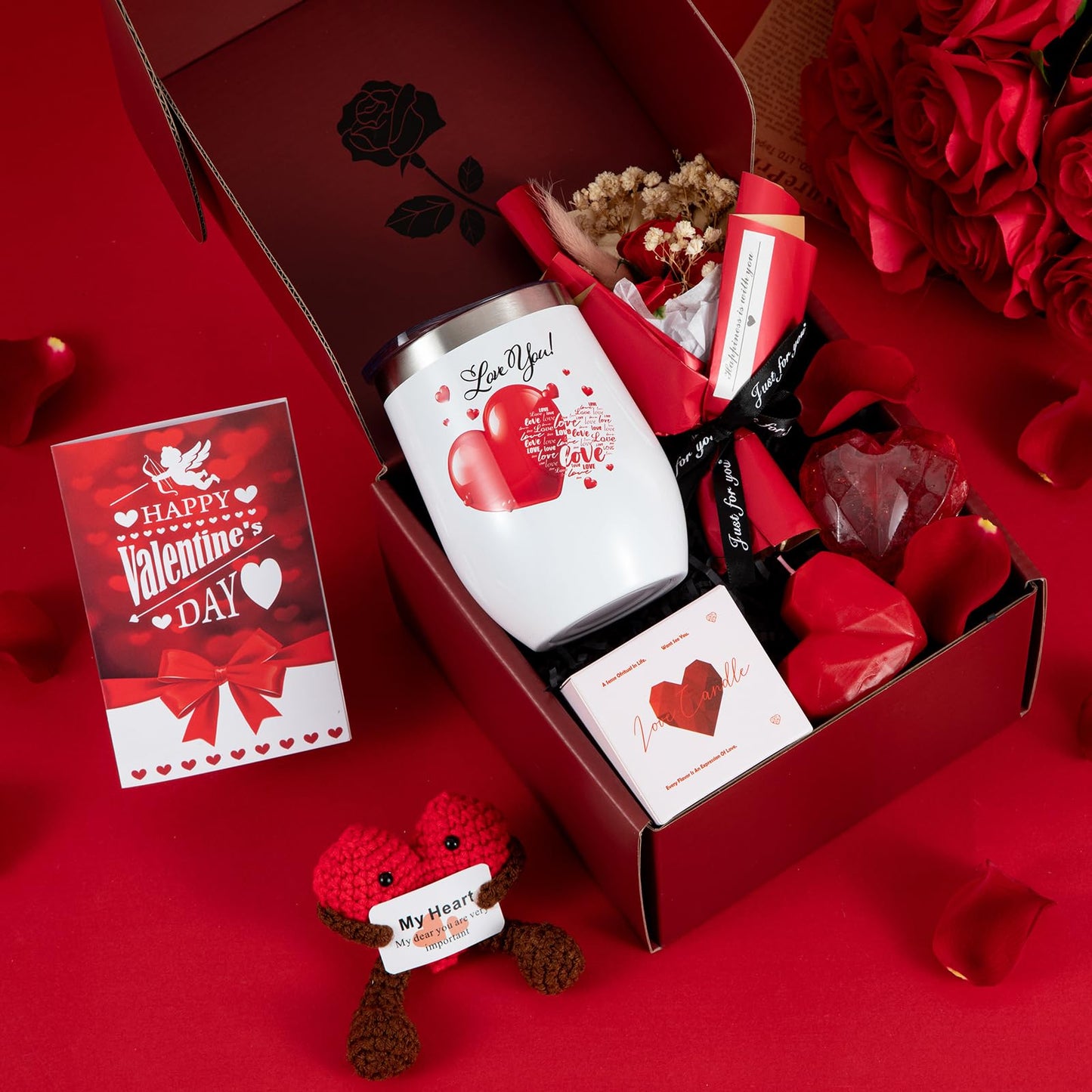 Gifts Box for Girlfriend Wife Lover Valentines Day Birthday Gifts for Women Heart-shaped Gift Red Rose Love Gift Basket Love You Wedding & Engagement Anniversary Romantic Set