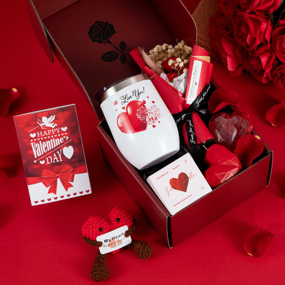 Gifts Box for Girlfriend Wife Lover Valentines Day Birthday Gifts for Women Heart-shaped Gift Red Rose Love Gift Basket Love You Wedding & Engagement Anniversary Romantic Set