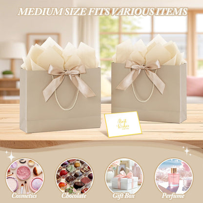 Addblu 2 Pack Large Gift Bags with Handles & Tissue Papers, 12.6×10×4 Inches Thank You Gift Bags with Cards for Mother’s Day, Birthday, Baby Shower, Wedding & Bridesmaids (Champagne Gift Bag, 2 PCS)